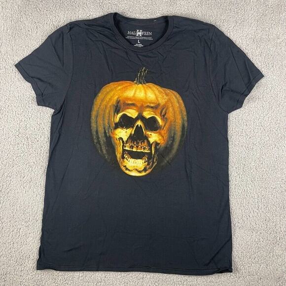 Halloween 2 Men's Large Black Orange Pumpkin Carving Cotton Short Sleeve Shirt - Picture 1 of 7